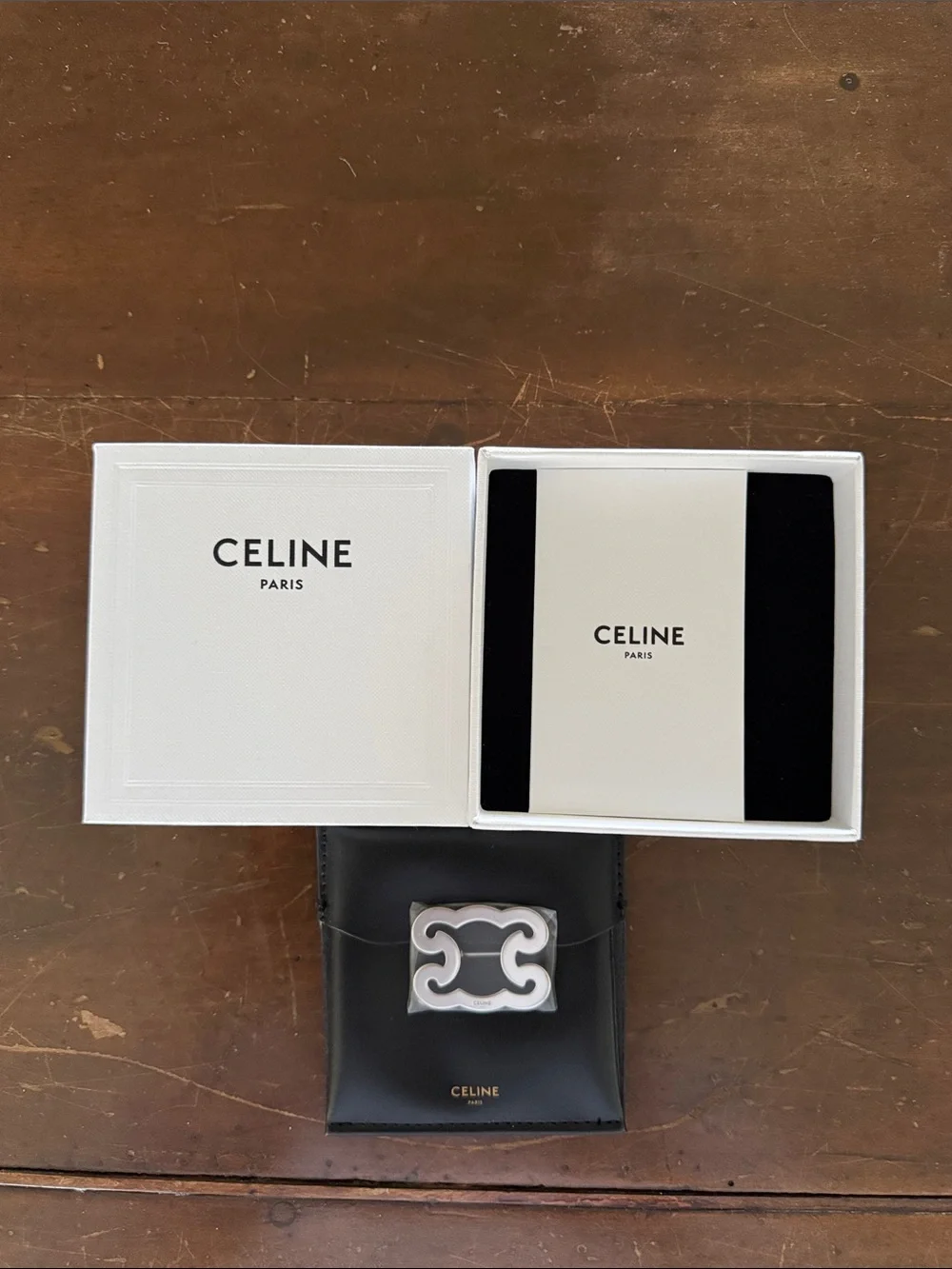 Celine Black Leather Card Holder with Silver Triomphe Plaque